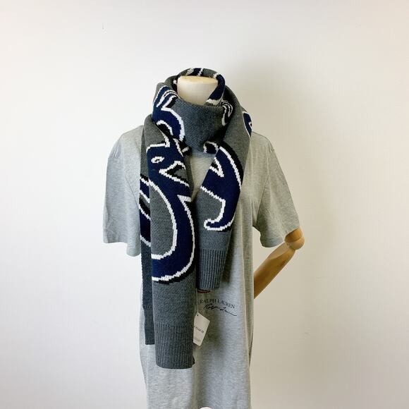 Coach CY038 Coach Script Print Knit Muffler IN Navy - Picture 1 of 5